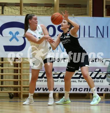 Basketball Damen Superliga. Grunddurchgang 4. Runde. KOS Celovec Damen gegen Basket Flames Women.  Nikolina Sofric (KOS),  Josefine Meyer (Basket Flames). Klagenfurt, 22.10.2022.
Foto: Kuess
---
pressefotos, pressefotografie, kuess, qs, qspictures, sport, bild, bilder, bilddatenbank