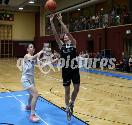 Basketball Damen Superliga. Grunddurchgang 4. Runde. KOS Celovec Damen gegen Basket Flames Women.  Alina Seher  (KOS),   Julia Derkits (Basket Flames). Klagenfurt, 22.10.2022.
Foto: Kuess
---
pressefotos, pressefotografie, kuess, qs, qspictures, sport, bild, bilder, bilddatenbank