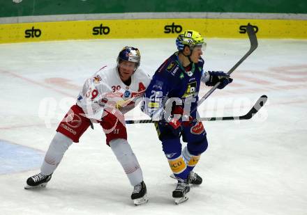 EBEL. Eishockey Bundesliga. EC VSV gegen EC Red Bull Salzburg. Dominik Grafenthin,   (VSV),    Chay Genoway (Salzburg). Villach, am 23.10.2022.
Foto: Kuess
www.qspictures.net
---
pressefotos, pressefotografie, kuess, qs, qspictures, sport, bild, bilder, bilddatenbank