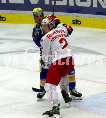 EBEL. Eishockey Bundesliga. EC VSV gegen EC Red Bull Salzburg.  Anthony Luciani,  (VSV),    Tyler James Lewington (Salzburg). Villach, am 23.10.2022.
Foto: Kuess
www.qspictures.net
---
pressefotos, pressefotografie, kuess, qs, qspictures, sport, bild, bilder, bilddatenbank