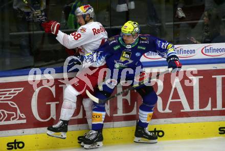 EBEL. Eishockey Bundesliga. EC VSV gegen EC Red Bull Salzburg.  Nicolas Rivett-Mattinen, (VSV),  Philipp Krening   (Salzburg). Villach, am 23.10.2022.
Foto: Kuess
www.qspictures.net
---
pressefotos, pressefotografie, kuess, qs, qspictures, sport, bild, bilder, bilddatenbank