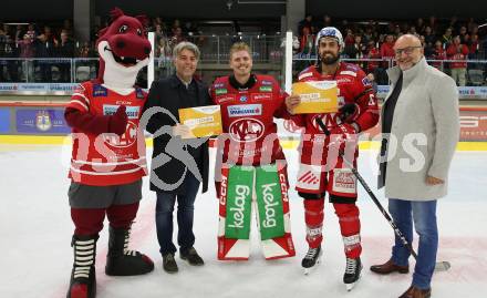 EBEL. Eishockey Bundesliga. EC KAC gegen  VSV.  Spieler des Abends Sebastian Dahm, Lucas Lessio (KAC). Klagenfurt, am 26.10.2022.
Foto: Kuess
www.qspictures.net
---
pressefotos, pressefotografie, kuess, qs, qspictures, sport, bild, bilder, bilddatenbank