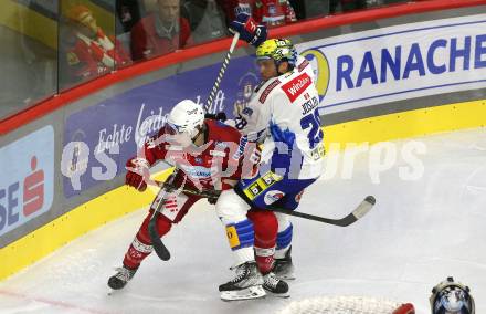 EBEL. Eishockey Bundesliga. EC KAC gegen  VSV. Finn Van Ee,  (KAC),    Derek Joslin  (VSV). Klagenfurt, am 26.10.2022.
Foto: Kuess
www.qspictures.net
---
pressefotos, pressefotografie, kuess, qs, qspictures, sport, bild, bilder, bilddatenbank