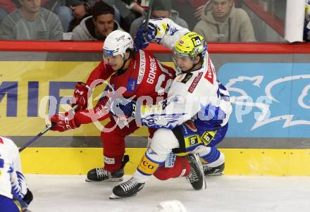 EBEL. Eishockey Bundesliga. EC KAC gegen  VSV.  Luka Gomboc,  (KAC),  Felix Maxa  (VSV). Klagenfurt, am 26.10.2022.
Foto: Kuess
www.qspictures.net
---
pressefotos, pressefotografie, kuess, qs, qspictures, sport, bild, bilder, bilddatenbank