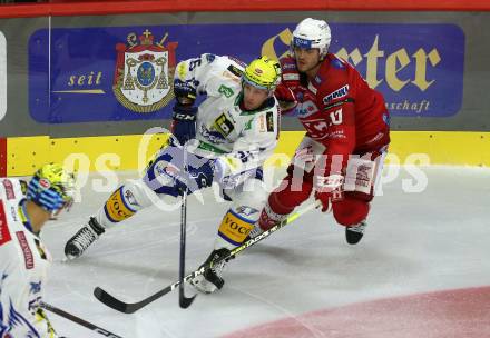 EBEL. Eishockey Bundesliga. EC KAC gegen  VSV.  Thomas Vallant, (KAC),   Robert Sabolic  (VSV). Klagenfurt, am 26.10.2022.
Foto: Kuess
www.qspictures.net
---
pressefotos, pressefotografie, kuess, qs, qspictures, sport, bild, bilder, bilddatenbank