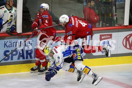 EBEL. Eishockey Bundesliga. EC KAC gegen  VSV.  Jesper Jensen Aabo, Nicholas Eric Petersen,  (KAC),  Arturs Kulda  (VSV). Klagenfurt, am 26.10.2022.
Foto: Kuess
www.qspictures.net
---
pressefotos, pressefotografie, kuess, qs, qspictures, sport, bild, bilder, bilddatenbank