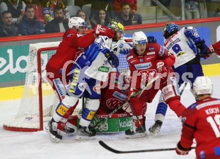 EBEL. Eishockey Bundesliga. EC KAC gegen  VSV.  Sebastian Dahm, Jesper Jensen Aabo,  (KAC),    Alexander Rauchenwald, Maximilian Rebernig (VSV). Klagenfurt, am 26.10.2022.
Foto: Kuess
www.qspictures.net
---
pressefotos, pressefotografie, kuess, qs, qspictures, sport, bild, bilder, bilddatenbank