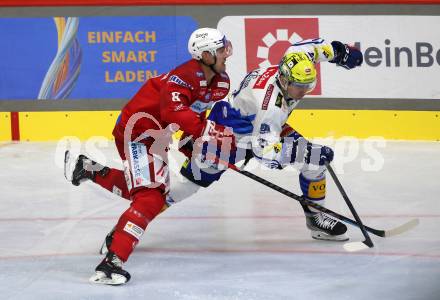 EBEL. Eishockey Bundesliga. EC KAC gegen  VSV.  Nicholas Eric Petersen,  (KAC),  Arturs Kulda  (VSV). Klagenfurt, am 26.10.2022.
Foto: Kuess
www.qspictures.net
---
pressefotos, pressefotografie, kuess, qs, qspictures, sport, bild, bilder, bilddatenbank