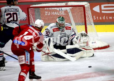 EBEL. Eishockey Bundesliga. EC KAC gegen  Hydro Fehervar AV 19.  Paul Postma, (KAC),    Olivier Roy  (Fehervar). Klagenfurt, am 28.10.2022.
Foto: Kuess
www.qspictures.net
---
pressefotos, pressefotografie, kuess, qs, qspictures, sport, bild, bilder, bilddatenbank