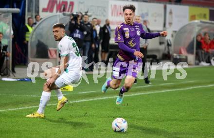 Fussball Bundesliga. SK Austria Klagenfurt gegen WSG Tirol.  Simon Straudi, (Klagenfurt),  Tim Prica  (Tirol). Klagenfurt, am 29.10.2022.
Foto: Kuess
---
pressefotos, pressefotografie, kuess, qs, qspictures, sport, bild, bilder, bilddatenbank