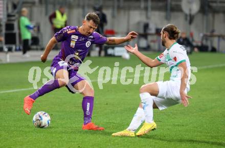 Fussball Bundesliga. SK Austria Klagenfurt gegen WSG Tirol.  Christopher Wernitznig, (Klagenfurt),  Lukas Sulzbacher  (Tirol). Klagenfurt, am 29.10.2022.
Foto: Kuess
---
pressefotos, pressefotografie, kuess, qs, qspictures, sport, bild, bilder, bilddatenbank