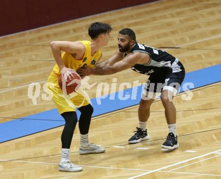 Basketball 2. Liga 2022/2023. Grunddurchgang 4. Runde.  	Woerthersee Piraten gegen  SWARCO RAIDERS Tirol.   Felix Leindecker (Piraten),  Lisandro Pascasio (Tirol). Klagenfurt, am 30.10.2022.
Foto: Kuess
www.qspictures.net
---
pressefotos, pressefotografie, kuess, qs, qspictures, sport, bild, bilder, bilddatenbank