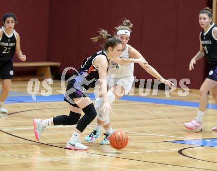 Basketball Damen Superliga. Grunddurchgang 5. Runde. KOS Celovec Damen gegen Vienna United Women.  Antonia Ronacher (KOS),  Ninel Merkotun (Vienna United Women). Klagenfurt, 29.10.2022.
Foto: Kuess
---
pressefotos, pressefotografie, kuess, qs, qspictures, sport, bild, bilder, bilddatenbank