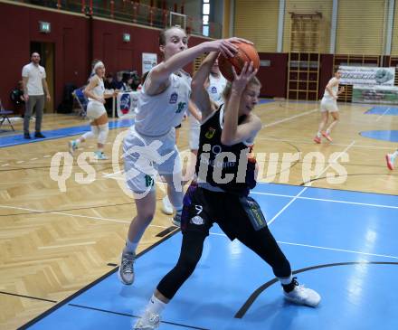 Basketball Damen Superliga. Grunddurchgang 5. Runde. KOS Celovec Damen gegen Vienna United Women.   Johanna Thamer (KOS),  Antonia Reissner (Vienna United Women). Klagenfurt, 29.10.2022.
Foto: Kuess
---
pressefotos, pressefotografie, kuess, qs, qspictures, sport, bild, bilder, bilddatenbank