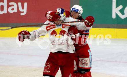 EBEL. Eishockey Bundesliga. EC KAC gegen  EC Red Bull Salzburg.  David Maier, (KAC),    Peter Hochkofler  (Salzburg). Klagenfurt, am 30.10.2022.
Foto: Kuess
www.qspictures.net
---
pressefotos, pressefotografie, kuess, qs, qspictures, sport, bild, bilder, bilddatenbank