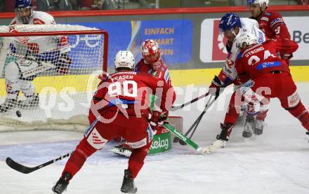 EBEL. Eishockey Bundesliga. EC KAC gegen  HC Innsbruck - Die Haie.  Matthew Fraser, Sebastian Dahm, Steven Strong, (KAC),  Jamal Watson    (Innsbruck). Klagenfurt, am 1.11.2022.
Foto: Kuess
www.qspictures.net
---
pressefotos, pressefotografie, kuess, qs, qspictures, sport, bild, bilder, bilddatenbank