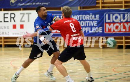 Handball. Cup. SVVW Klagenfurt gegen SC Ferlach.  Godec Stefan (Klagenfurt),  Gonzalez-Martinez Adonis  (Ferlach). Klagenfurt, am 5.11.2022.
Foto: Kuess


---
pressefotos, pressefotografie, kuess, qs, qspictures, sport, bild, bilder, bilddatenbank