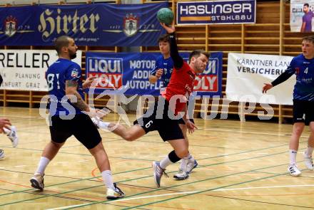 Handball. Cup. SVVW Klagenfurt gegen SC Ferlach.  Senitza Benedikt (Klagenfurt),  Milicevic Adrian  (Ferlach). Klagenfurt, am 5.11.2022.
Foto: Kuess


---
pressefotos, pressefotografie, kuess, qs, qspictures, sport, bild, bilder, bilddatenbank