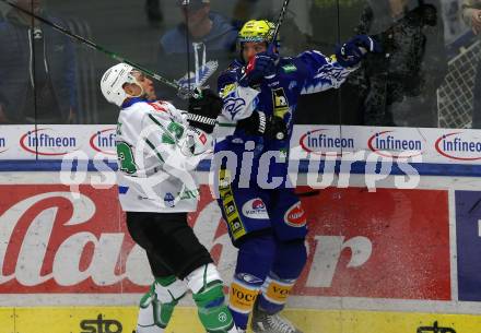 EBEL. Eishockey Bundesliga. EC VSV gegen HK SZ Olimpija. Simon Despres,  (VSV),  Ziga Pance   (Olimpija). Villach, am 6.11.2022.
Foto: Kuess
www.qspictures.net
---
pressefotos, pressefotografie, kuess, qs, qspictures, sport, bild, bilder, bilddatenbank
