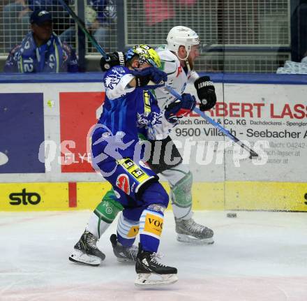 EBEL. Eishockey Bundesliga. EC VSV gegen HK SZ Olimpija. Niklas Wetzl, (VSV),  Miha Zajc    (Olimpija). Villach, am 6.11.2022.
Foto: Kuess
www.qspictures.net
---
pressefotos, pressefotografie, kuess, qs, qspictures, sport, bild, bilder, bilddatenbank