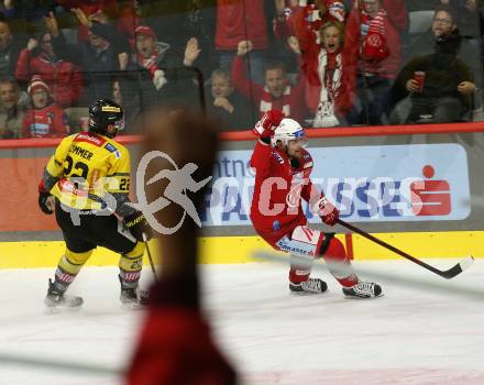 EBEL. Eishockey Bundesliga. EC KAC gegen  spusu Vienna Capitals. Torjubel Rihards Bukarts  (KAC). Klagenfurt, am 6.11.2022.
Foto: Kuess
www.qspictures.net
---
pressefotos, pressefotografie, kuess, qs, qspictures, sport, bild, bilder, bilddatenbank