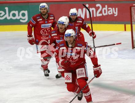 EBEL. Eishockey Bundesliga. EC KAC gegen  spusu Vienna Capitals.  Torjubel Nicholas Petersen, Kele Steffler, David Maier, Manuel Ganahl, Rok Ticar (KAC). Klagenfurt, am 6.11.2022.
Foto: Kuess
www.qspictures.net
---
pressefotos, pressefotografie, kuess, qs, qspictures, sport, bild, bilder, bilddatenbank