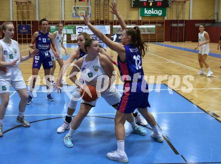 Basketball Damen. AUSTRIA CUP.  KOS Celovec Damen gegen UBSC-DBBC Graz.  Lena WeiÃenbrunner (KOS),  Lea Dragosits (Graz). Klagenfurt, 12.11.2022.
Foto: Kuess
---
pressefotos, pressefotografie, kuess, qs, qspictures, sport, bild, bilder, bilddatenbank