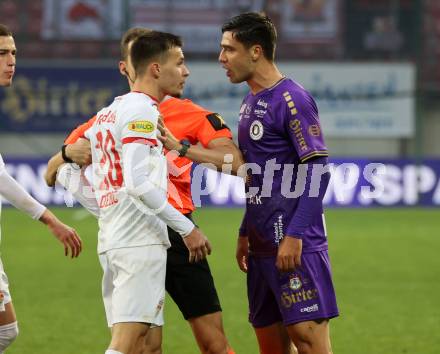 Fussball Bundesliga. SK Austria Klagenfurt gegen FC Red Bull Salzburg. Nikola Doric,  (Klagenfurt), Amar Dedic  (Salzburg). Klagenfurt, am 13.11.2022.
Foto: Kuess
---
pressefotos, pressefotografie, kuess, qs, qspictures, sport, bild, bilder, bilddatenbank