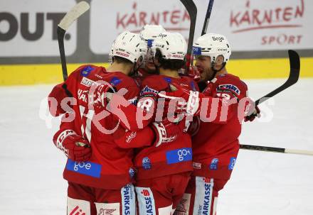 EBEL. Eishockey Bundesliga. EC KAC gegen  Moser Medical Graz99ers.  Torjubel Lukas Haudum, Gomboc Luka, Unterweger Clemens, Vallant Thomas, Bukarts Rihards (KAC). Klagenfurt, am 15.11.2022.
Foto: Kuess
www.qspictures.net
---
pressefotos, pressefotografie, kuess, qs, qspictures, sport, bild, bilder, bilddatenbank