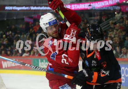 EBEL. Eishockey Bundesliga. EC KAC gegen  Moser Medical Graz99ers.  Hundertpfund Thomas (KAC),  Zusevics Zintis Nauris  (Graz). Klagenfurt, am 15.11.2022.
Foto: Kuess
www.qspictures.net
---
pressefotos, pressefotografie, kuess, qs, qspictures, sport, bild, bilder, bilddatenbank