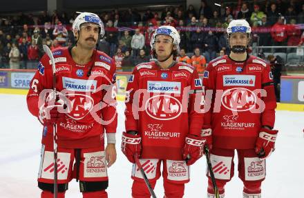 EBEL. Eishockey Bundesliga. EC KAC gegen  Moser Medical Graz99ers.  Lessio Lucas, Witting Samuel; van Ee Finn (KAC). Klagenfurt, am 15.11.2022.
Foto: Kuess
www.qspictures.net
---
pressefotos, pressefotografie, kuess, qs, qspictures, sport, bild, bilder, bilddatenbank