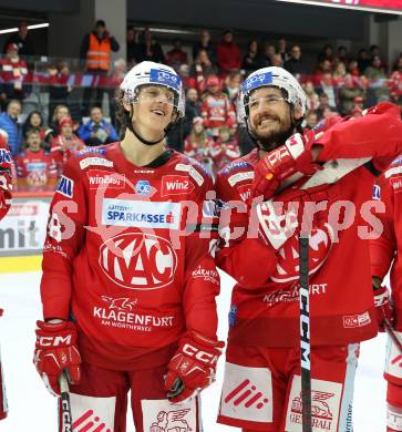 EBEL. Eishockey Bundesliga. EC KAC gegen  HC Pustertal Woelfe. Luka Gomboc, Manuel Ganahl  (KAC). Klagenfurt, am 18.11.2022.
Foto: Kuess
www.qspictures.net
---
pressefotos, pressefotografie, kuess, qs, qspictures, sport, bild, bilder, bilddatenbank