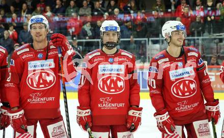 EBEL. Eishockey Bundesliga. EC KAC gegen  HC Pustertal Woelfe.  Nicholas Eric Petersen, JFinn Van Ee, Thomas Vallant (KAC). Klagenfurt, am 18.11.2022.
Foto: Kuess
www.qspictures.net
---
pressefotos, pressefotografie, kuess, qs, qspictures, sport, bild, bilder, bilddatenbank
