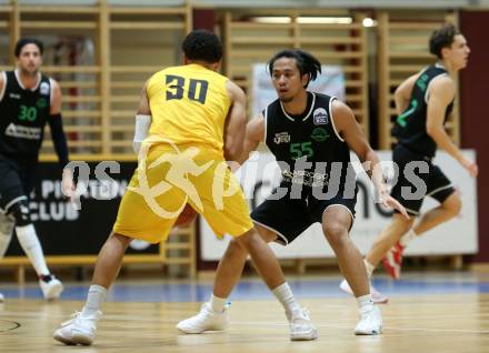 Basketball 2. Liga 2022/2023. Grunddurchgang 7. Runde.  	Woerthersee Piraten gegen  Union Deutsch Wagram Alligators.  Marcus Holyfield  (Piraten),  Laurence Sison  (Deutsch Wagram). Klagenfurt, am 19.11.2022.
Foto: Kuess
www.qspictures.net
---
pressefotos, pressefotografie, kuess, qs, qspictures, sport, bild, bilder, bilddatenbank