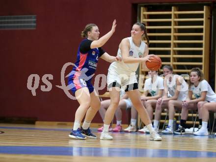 Basketball Damen Superliga. Grunddurchgang 7. Runde. KOS Celovec Damen gegen UBSC-DBBC Graz.  Nikolina Sofric (KOS),  Nina Krisper (Graz). Klagenfurt, 20.11.2022.
Foto: Kuess
---
pressefotos, pressefotografie, kuess, qs, qspictures, sport, bild, bilder, bilddatenbank