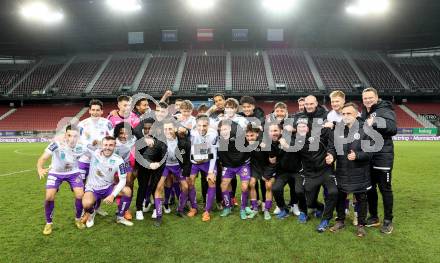 Fussball Woertherseecup. SK Austria Klagenfurt gegen 1860 Muenchen.  Jubel  (Austria Klagenfurt). Klagenfurt, 20.11.2022.
Foto: Kuess
---
pressefotos, pressefotografie, kuess, qs, qspictures, sport, bild, bilder, bilddatenbank