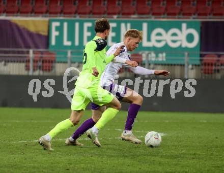 Fussball Woertherseecup. SK Austria Klagenfurt gegen 1860 Muenchen.  JONAS ARWEILER (Austria Klagenfurt),  Tim Rieder (1860 Muenchen). Klagenfurt, 20.11.2022.
Foto: Kuess
---
pressefotos, pressefotografie, kuess, qs, qspictures, sport, bild, bilder, bilddatenbank
