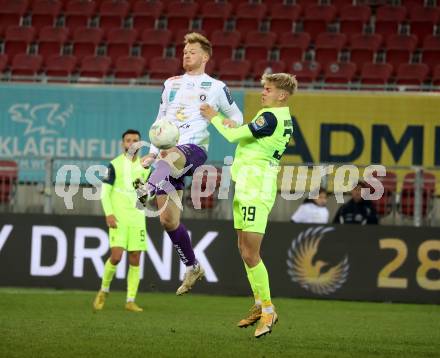 Fussball Woertherseecup. SK Austria Klagenfurt gegen 1860 Muenchen.  JONAS ARWEILER (Austria Klagenfurt),  Leandro Morgalla (1860 Muenchen). Klagenfurt, 20.11.2022.
Foto: Kuess
---
pressefotos, pressefotografie, kuess, qs, qspictures, sport, bild, bilder, bilddatenbank