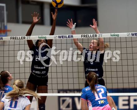 Volleyball. Challenge Cup 2022/23. ATSC Kelag Wildcats Klagenfurt gegen VK Prostejov.   Ehize Omoghibo Jana Gaertner (Wildcats),   (Prostejov). Klagenfurt, 23.11.2022.
Foto: Kuess
---
pressefotos, pressefotografie, kuess, qs, qspictures, sport, bild, bilder, bilddatenbank