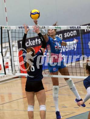 Volleyball. Challenge Cup 2022/23. ATSC Kelag Wildcats Klagenfurt gegen VK Prostejov.   Magdalena Rabitsch (Wildcats),  Jessica Silva (Prostejov). Klagenfurt, 23.11.2022.
Foto: Kuess
---
pressefotos, pressefotografie, kuess, qs, qspictures, sport, bild, bilder, bilddatenbank