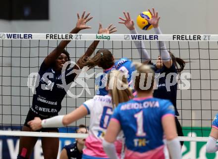 Volleyball. Challenge Cup 2022/23. ATSC Kelag Wildcats Klagenfurt gegen VK Prostejov.   Ehize Omoghibo, Nikolina Bajic (Wildcats). Klagenfurt, 23.11.2022.
Foto: Kuess
---
pressefotos, pressefotografie, kuess, qs, qspictures, sport, bild, bilder, bilddatenbank