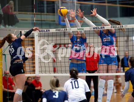 Volleyball. Challenge Cup 2022/23. ATSC Kelag Wildcats Klagenfurt gegen VK Prostejov.   Magdalena Rabitsch (Wildcats), Raquel Loff da Silva, Sona Novakova  (Prostejov). Klagenfurt, 23.11.2022.
Foto: Kuess
---
pressefotos, pressefotografie, kuess, qs, qspictures, sport, bild, bilder, bilddatenbank