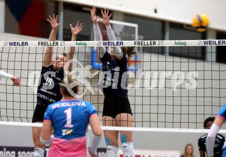 Volleyball. Challenge Cup 2022/23. ATSC Kelag Wildcats Klagenfurt gegen VK Prostejov.   Nicole Holzinger, Anja Zorman (Wildcats). Klagenfurt, 23.11.2022.
Foto: Kuess
---
pressefotos, pressefotografie, kuess, qs, qspictures, sport, bild, bilder, bilddatenbank