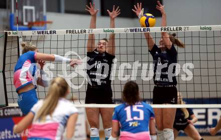 Volleyball. Challenge Cup 2022/23. ATSC Kelag Wildcats Klagenfurt gegen VK Prostejov.   Nicole Holzinger, Jana Gaertner (Wildcats). Klagenfurt, 23.11.2022.
Foto: Kuess
---
pressefotos, pressefotografie, kuess, qs, qspictures, sport, bild, bilder, bilddatenbank