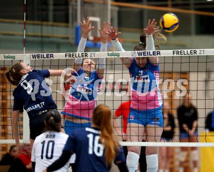 Volleyball. Challenge Cup 2022/23. ATSC Kelag Wildcats Klagenfurt gegen VK Prostejov.   Katerina Pavelkova (Wildcats),  Sona Novakova,  Raquel Loff da Silva (Prostejov). Klagenfurt, 23.11.2022.
Foto: Kuess
---
pressefotos, pressefotografie, kuess, qs, qspictures, sport, bild, bilder, bilddatenbank