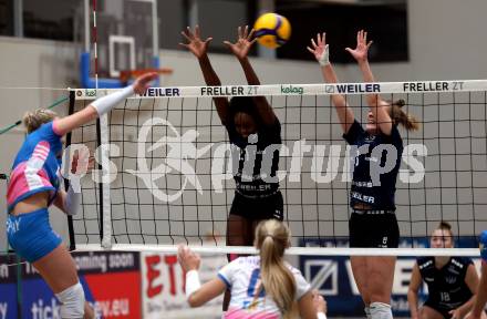 Volleyball. Challenge Cup 2022/23. ATSC Kelag Wildcats Klagenfurt gegen VK Prostejov.   Ehize Omoghibo, Jana Gaertner (Wildcats). Klagenfurt, 23.11.2022.
Foto: Kuess
---
pressefotos, pressefotografie, kuess, qs, qspictures, sport, bild, bilder, bilddatenbank