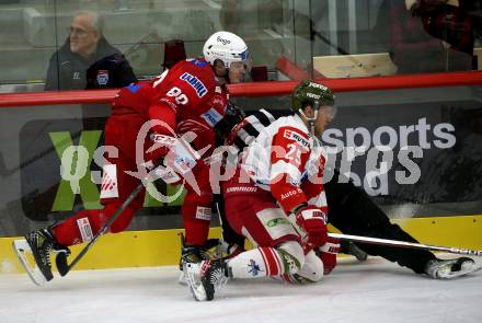 EBEL. Eishockey Bundesliga. EC KAC gegen  HCB Suedtirol Alperia. Nicholas Eric Petersen,   (KAC),  Leonardo Felicetti  (Bozen). Klagenfurt, am 25.11.2022.
Foto: Kuess
www.qspictures.net
---
pressefotos, pressefotografie, kuess, qs, qspictures, sport, bild, bilder, bilddatenbank