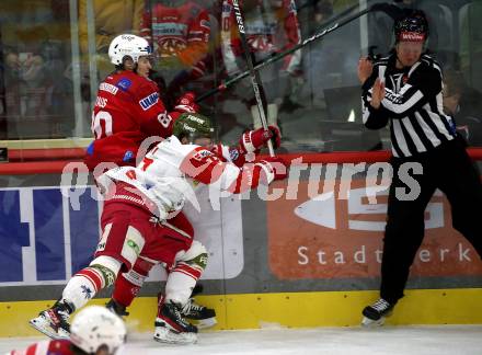 EBEL. Eishockey Bundesliga. EC KAC gegen  HCB Suedtirol Alperia.  Nicholas Eric Petersen,  (KAC),   Leonardo Felicetti (Bozen). Klagenfurt, am 25.11.2022.
Foto: Kuess
www.qspictures.net
---
pressefotos, pressefotografie, kuess, qs, qspictures, sport, bild, bilder, bilddatenbank