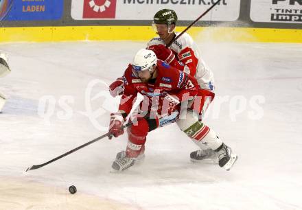 EBEL. Eishockey Bundesliga. EC KAC gegen  HCB Suedtirol Alperia.  Rihards Bukarts,  (KAC),    Ryan Culkin (Bozen). Klagenfurt, am 25.11.2022.
Foto: Kuess
www.qspictures.net
---
pressefotos, pressefotografie, kuess, qs, qspictures, sport, bild, bilder, bilddatenbank