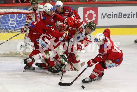 EBEL. Eishockey Bundesliga. EC KAC gegen  HCB Suedtirol Alperia. Rok Ticar, Nicholas Eric Petersen,  (KAC),  Mitchell Hults   (Bozen). Klagenfurt, am 25.11.2022.
Foto: Kuess
www.qspictures.net
---
pressefotos, pressefotografie, kuess, qs, qspictures, sport, bild, bilder, bilddatenbank